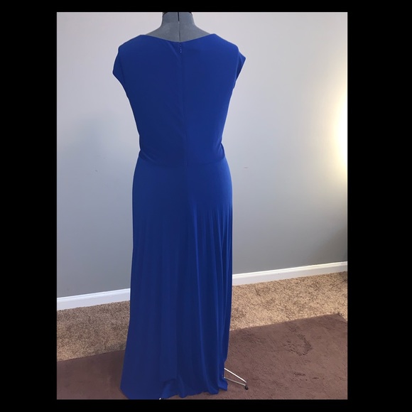 Jewel tone blue cap sleeve maxi gown - Picture 4 of 6